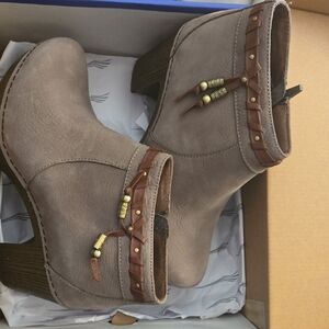 Dansko Taupe Mules with Brown Accents